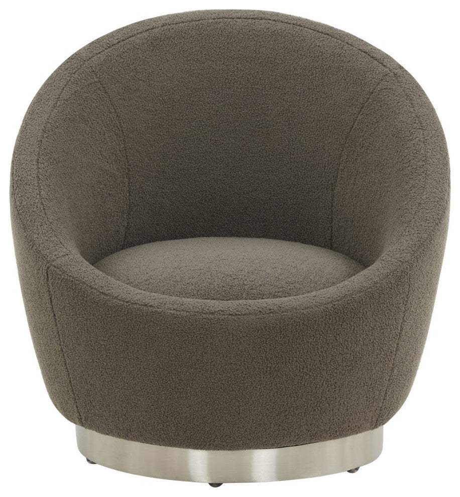 Safavieh Couture Pippa Faux Lamb Wool Swivel Chair, Dark Grey/Silver