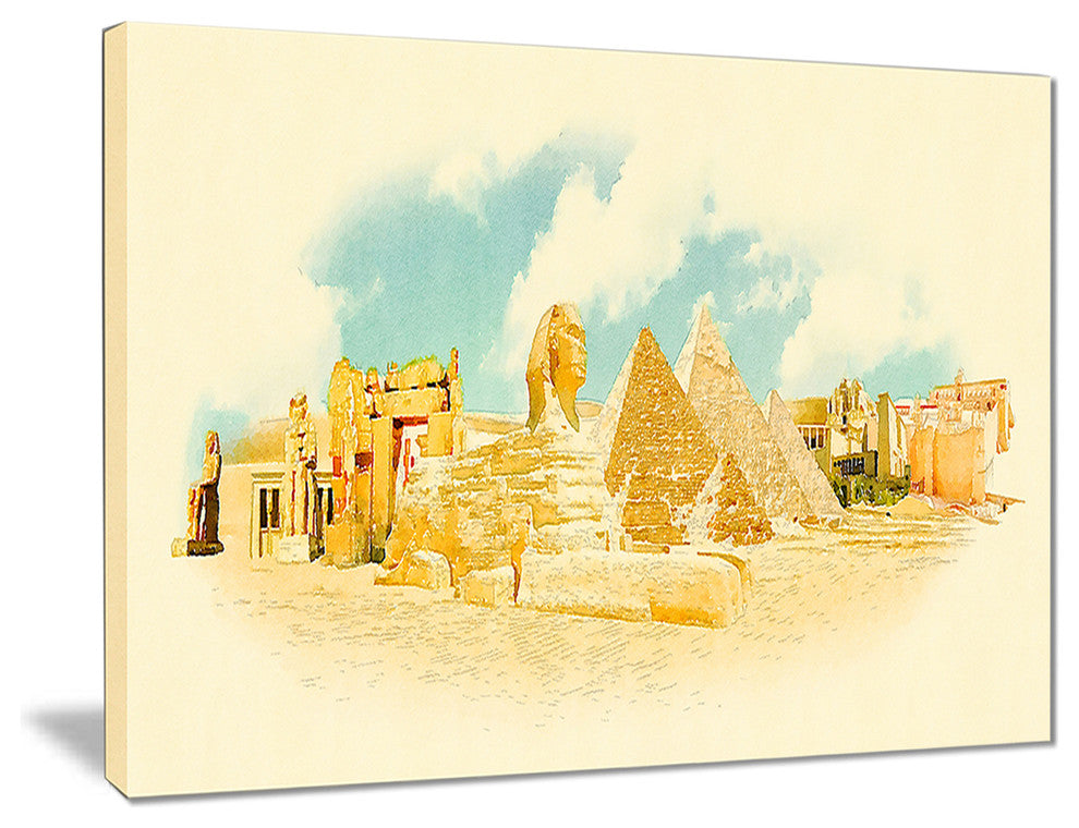 "Cairo Panoramic View" Cityscape Watercolor Canvas Print, 40"x30"