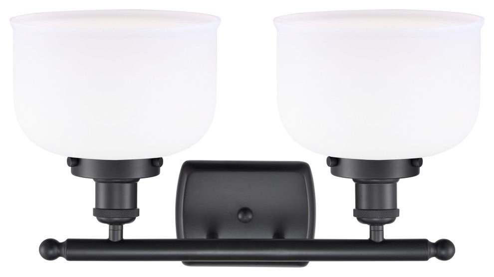 Large Bell 2-Light Bath Vanity-Light, Matte Black, Matte White