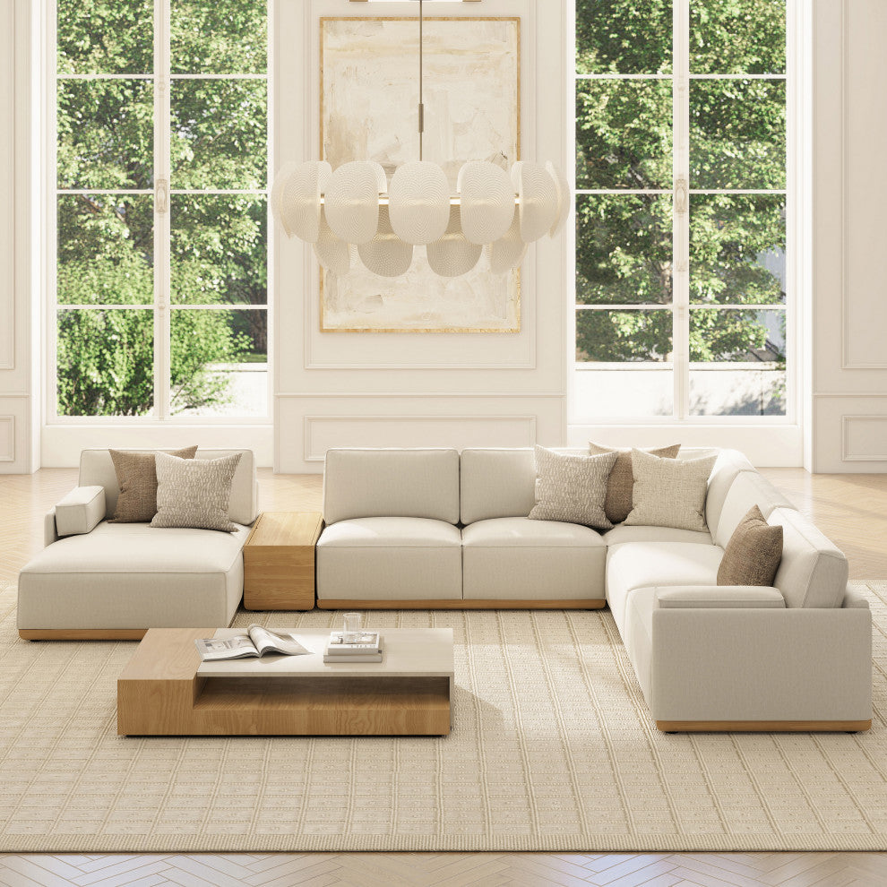 Destin 164" Modular Deep Seat Sectional Sofa, Lunar Gray-White Chenille, Left-Arm Facing