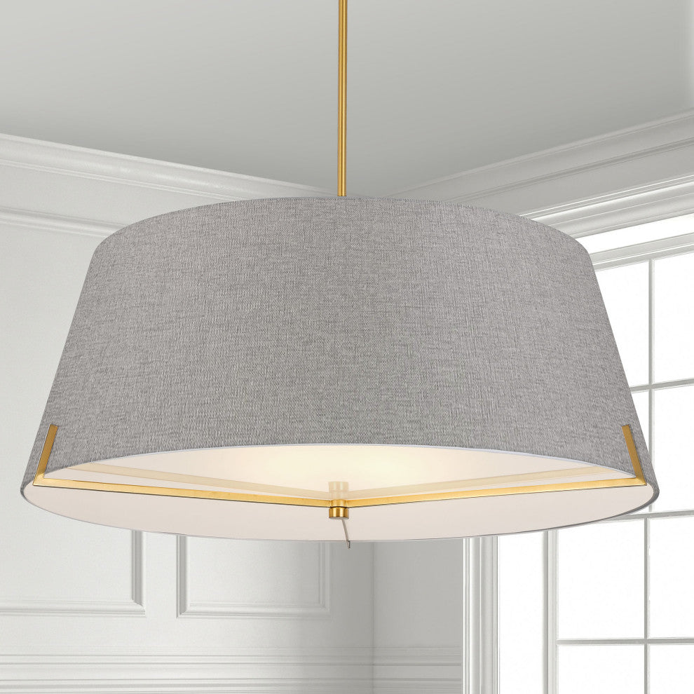 Preston Contemporary 4 Light Grey Aged Brass Fabric Pendant