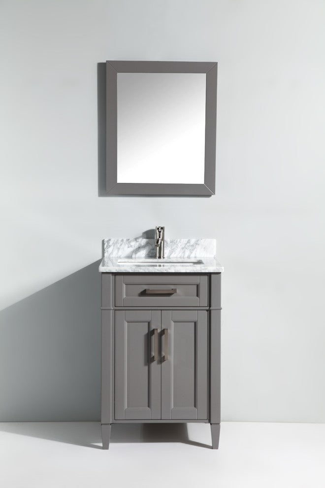 Vanity Set With Carrara Marble Top, 24", Gray, Led Sensor-Switch Mirror