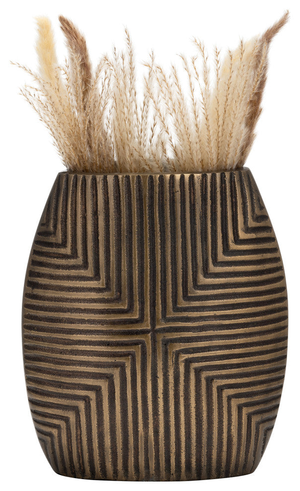 Metal, 12"H Ribbed Vase, Brass Antique