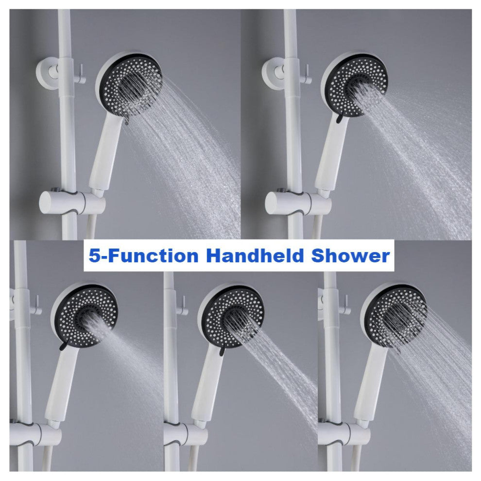 Trendy Design Multi-Function Complete Shower System With Rough-in Valve, Pure Wh