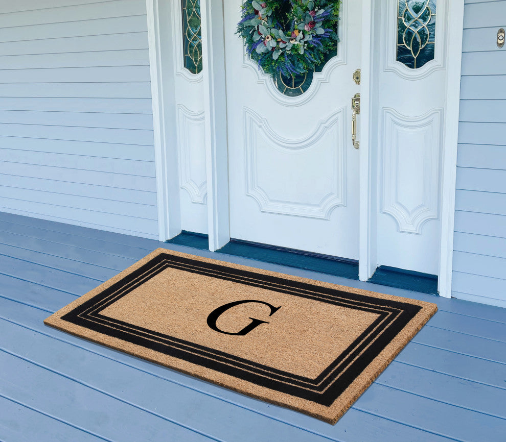 A1HC Natural Coir Monogrammed Entrance Flock Outdoor Durable Doormat 24" X 39",
