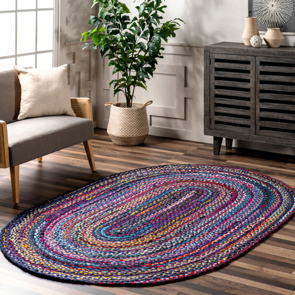 Nuloom Casual Handmade Braided Cotton Area Rug, Blue Multicolor 7'x9'