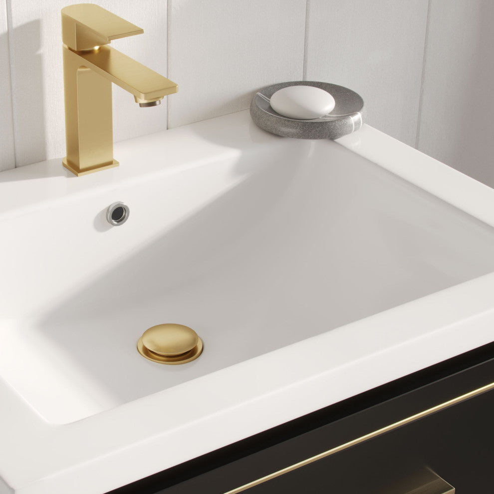 Celios Bathroom Vanity, Black with Brass Trim, 24", Single Sink, Freestanding