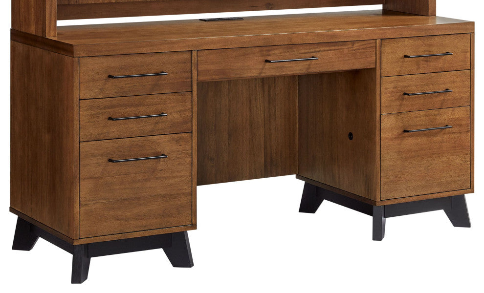 Modern Wood Desk, Office Writing Table, Fully Assembled, Rich Medium Brown