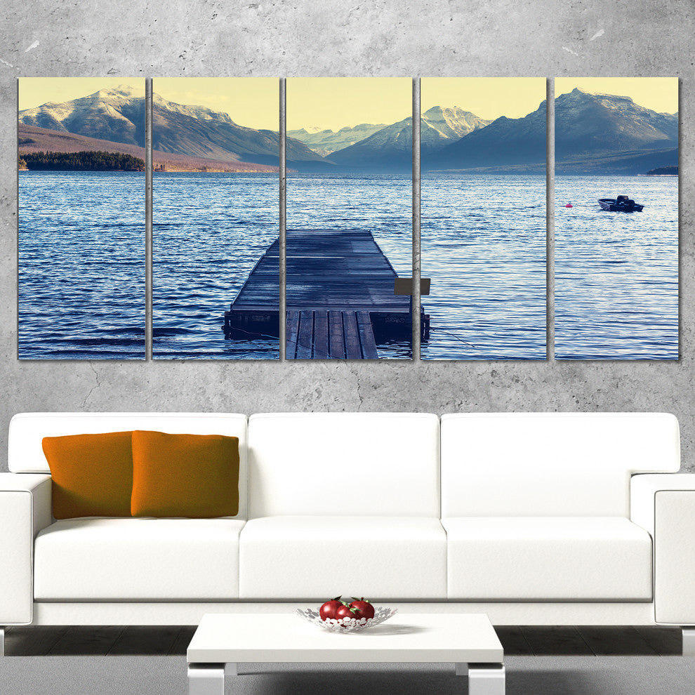 Lake in Glacier National Park, Large Seashore Canvas Print, 60"x28", 5 Panels