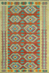 Sangat Flatweave Muiz Red/Gold Rug, 4'2 x 6'3