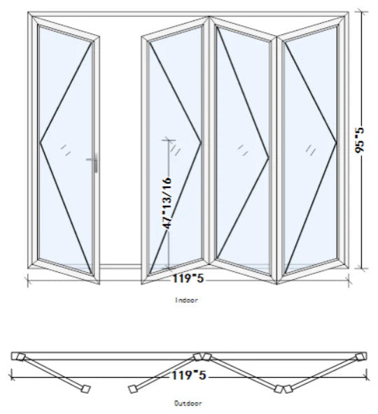 Patio Bi-Fold Door Open Left to Right 120"x80", White Color, Low E Glass
