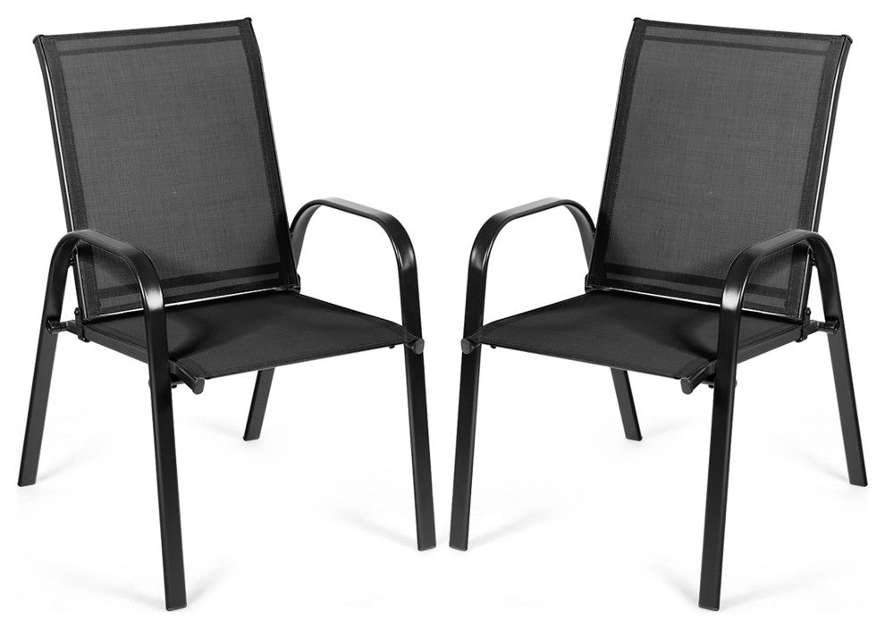 2PCS Patio Chairs Outdoor Dining Chair, Durable Garden Deck Yard with Armrest Black