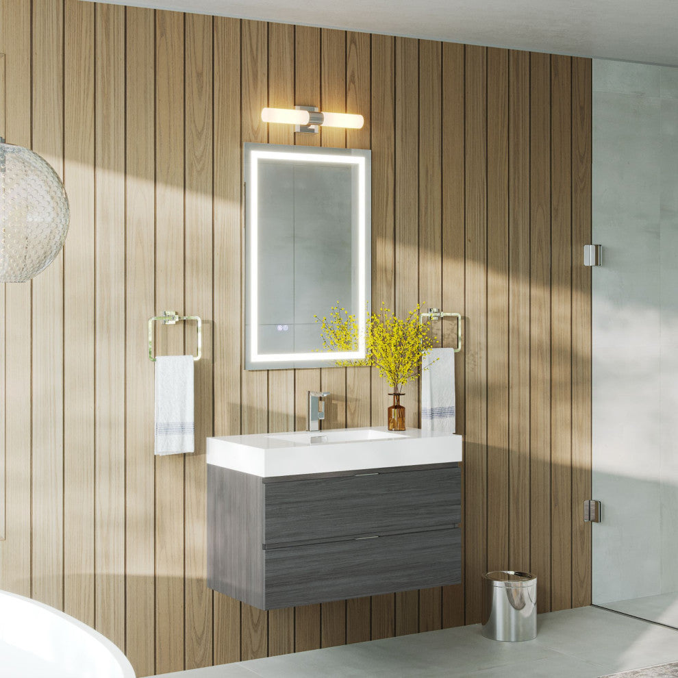 Boutique Bath Vanity, Vulcan Ash Gray, 36", Single Sink, Wall Mount