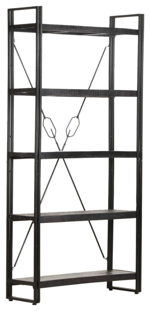 Vidaxl 5-Tier Bookcase Black 35.4"x11.8"x70.9" Solid Mango Wood
