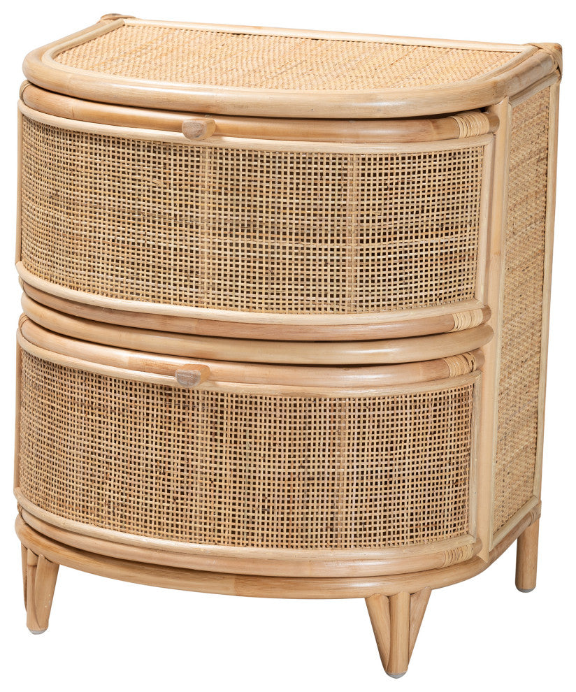 Oleta Modern Bohemian Natural Brown Rattan 2-Drawer Nightstand