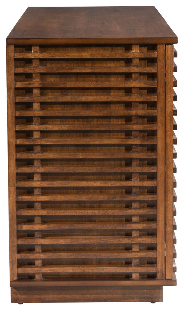 Modern Walnut Brown Wood Strip Sideboard