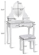 Costway Bedroom Wooden Mirrored Makeup Vanity Set Stool Table Set White