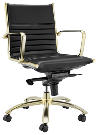 Dirk Low Back Office Chair, Black With Matte Brushed Gold Base