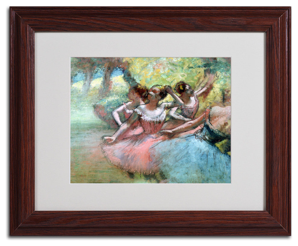'Four Ballerinas on the Stage' Matted Framed Canvas Art by Edgar Degas
