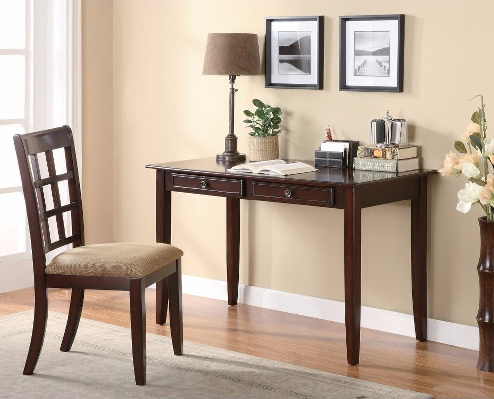 Benzara BM159087 2 Piece Solid Wooden Desk Set, Brown