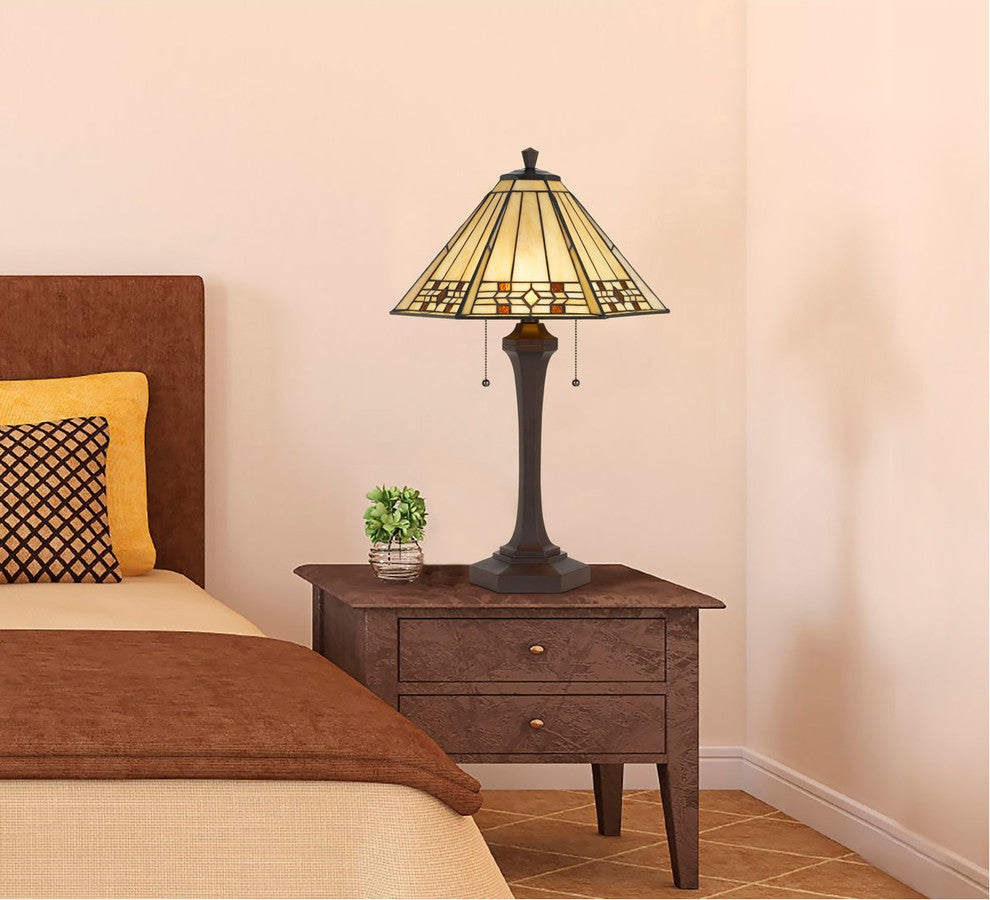60W Tiffany Table Lamp, Matte Black Finish