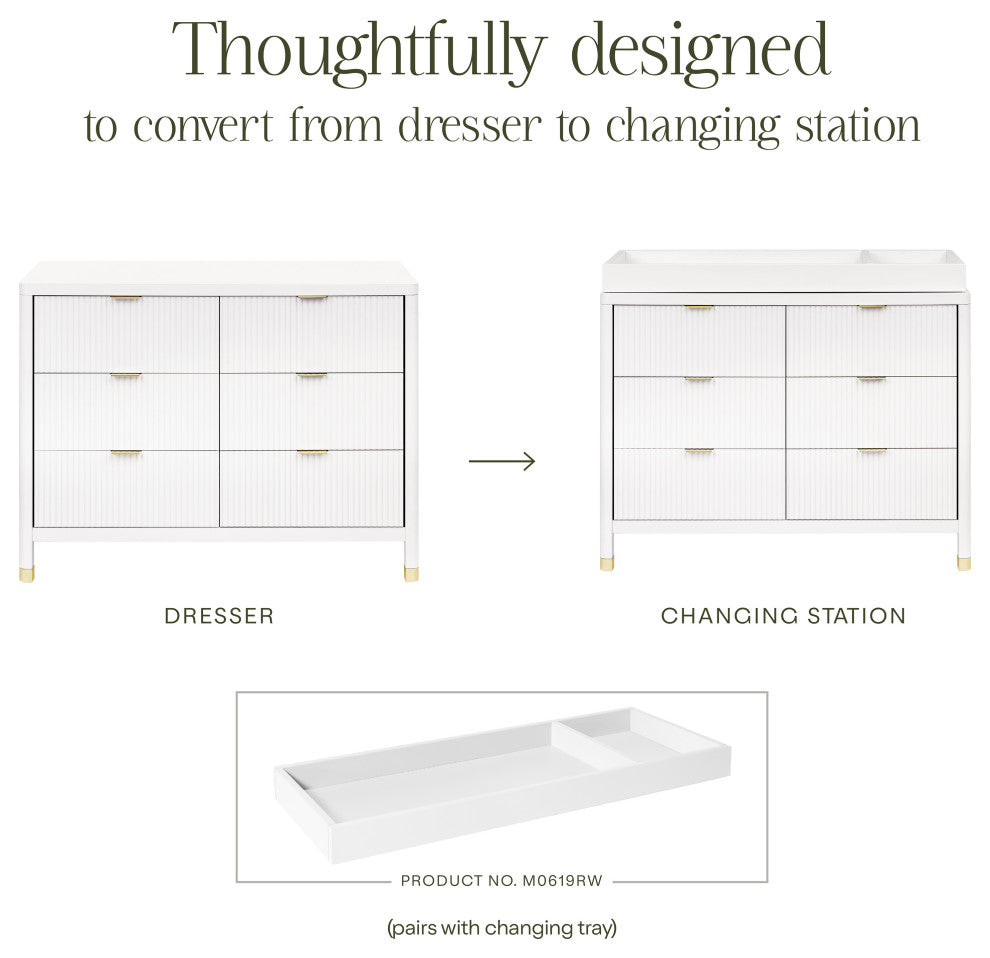 Brimsley Tambour 6-Drawer Assembled Dresser, Warm White