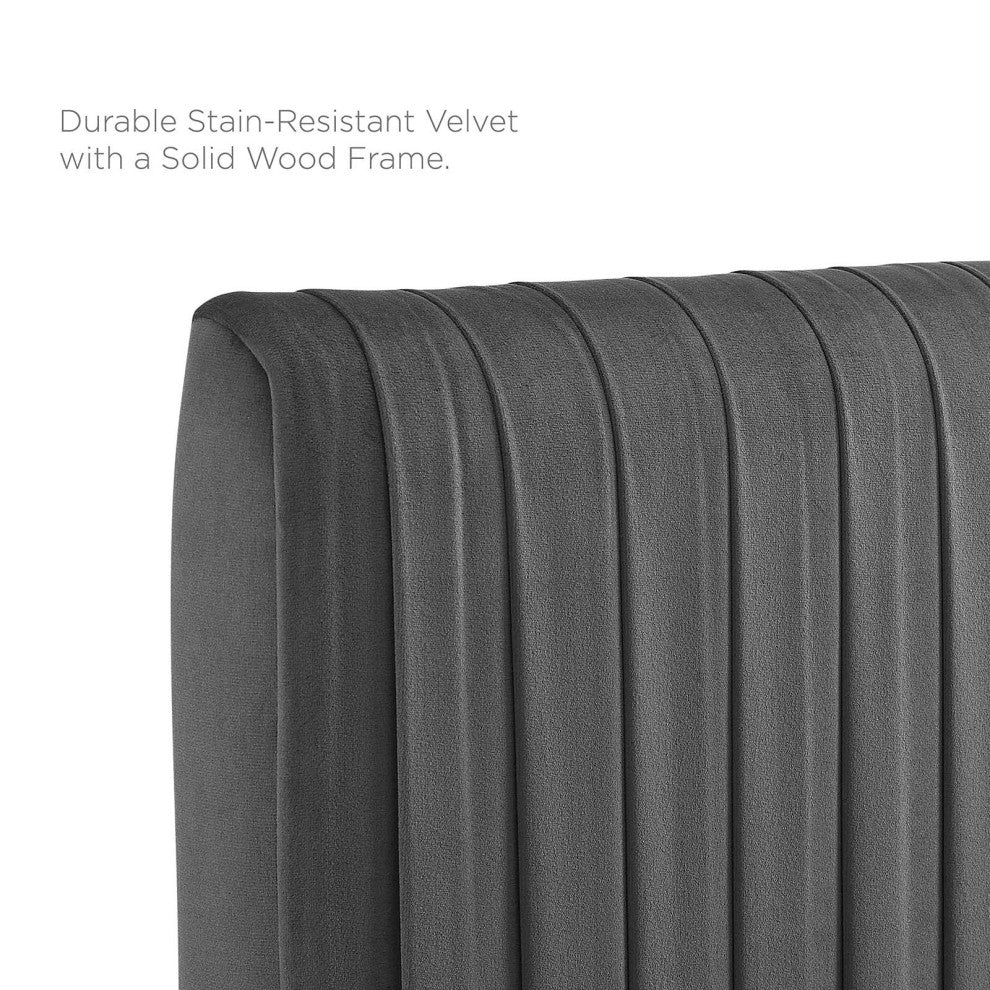 Eloise Channel Tufted Performance Velvet Twin Headboard-Charcoal