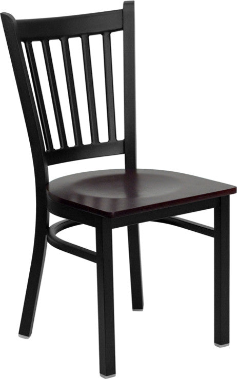 Black Vertical Back Metal Restaurant Chair, Mahogany Wood Seat