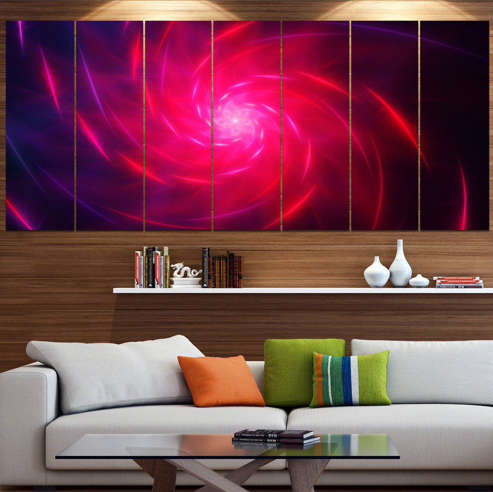 Pink Whirlpool Fractal Spirals, Abstract Art on Canvas, 83"x32", 7 Panels
