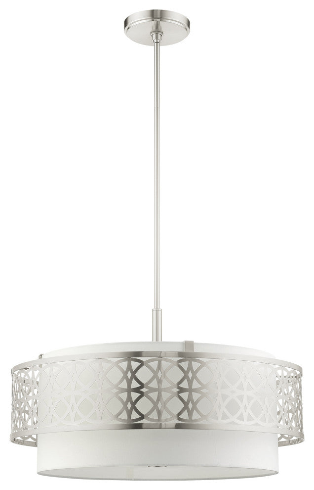 Brushed Nickel Fretwork, Ornamental, Sophisticated Pendant Chandelier