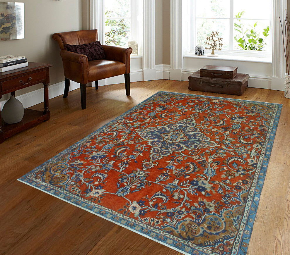 Fine Vintage Distressed Adom Rust/Blue Rug, 5'4x7'9