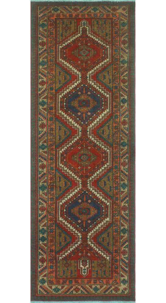 Fine Vintage Distressed Lanny Red/Ivory Runner, 3'5 x 10'0