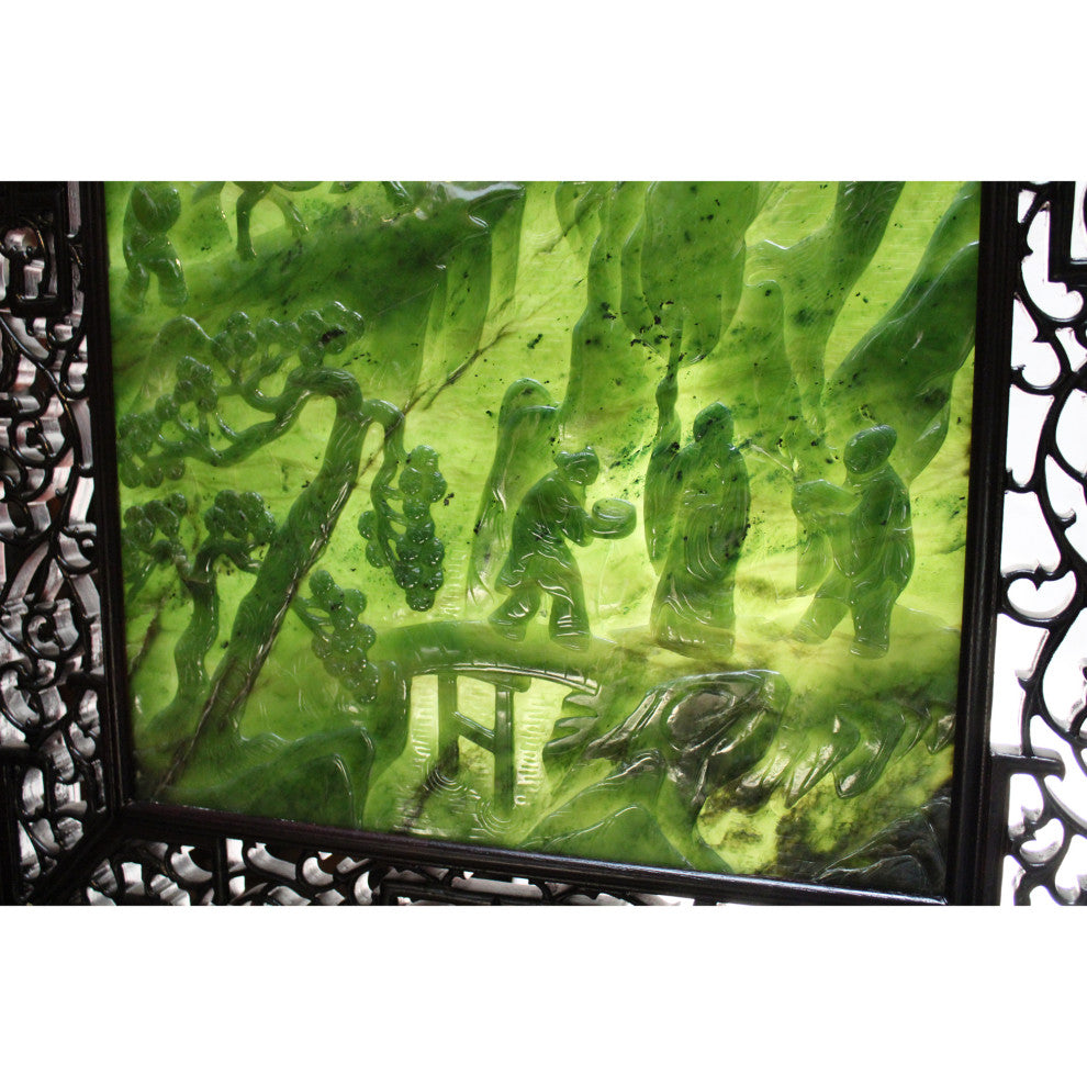 Spinach Green Stone Scenery Carving Table Top Wall Panel Display Hcs5090