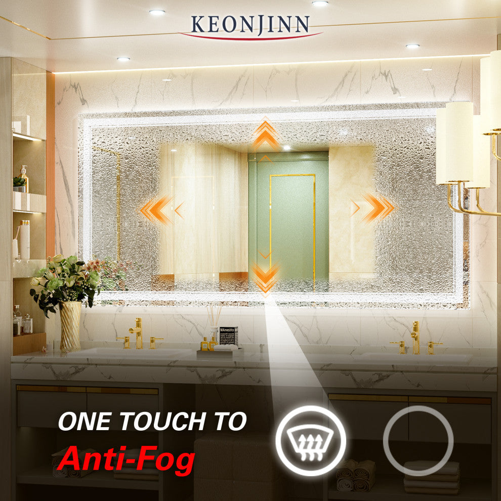 3-Colors LED Bathroom Mirror, Anti-Fog Memory Dimmable, Sliver, 72"x36"