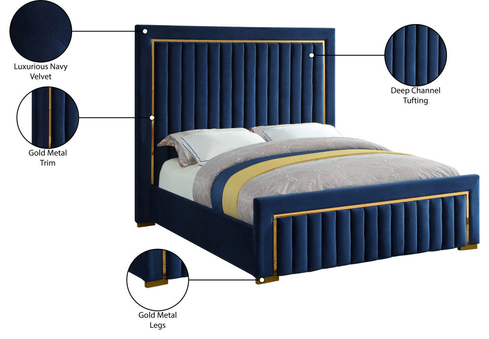 Dolce Velvet Upholstered Bed, Navy, Queen