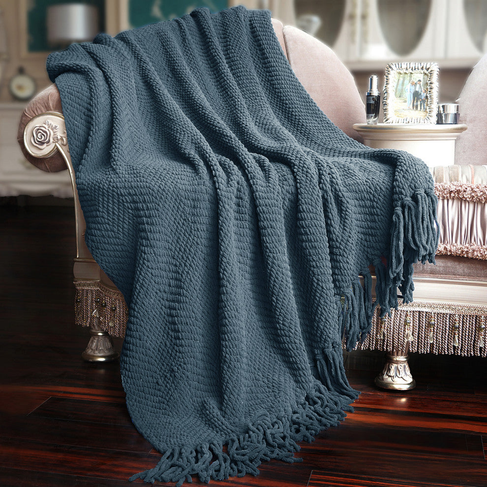 Tweed Knitted Throw Blanket, Blue Wing Teal, 60"x80"