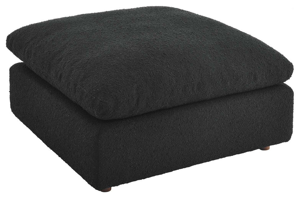 Commix Down Filled Overstuffed Boucle Fabric Ottoman, Black