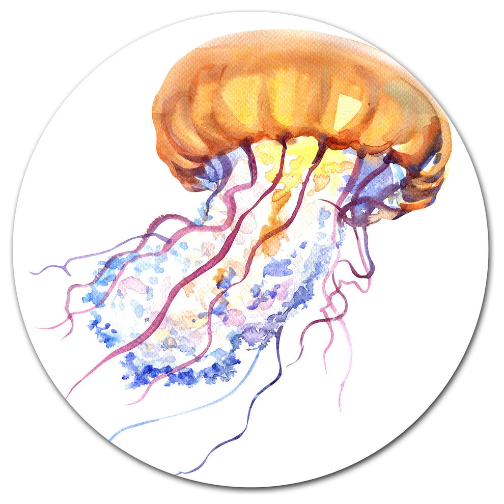 Orange Ocean Water Jellyfish, Animal Round Wall Art, 36"