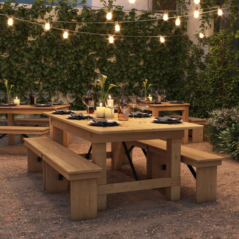 HERCULES Series 7' x 40" Rectangular Solid Pine Folding Farm Table, Light Natural