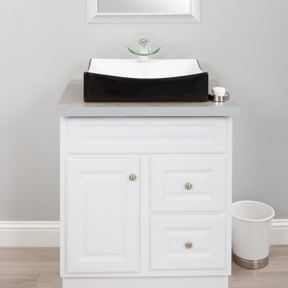 Black and White Porcelain Vessel Sink With Faucet Hole