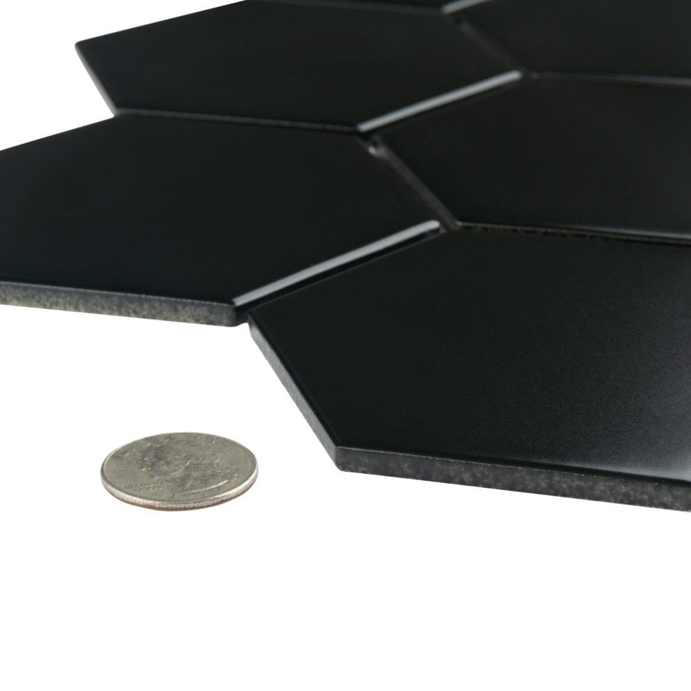 Metro Super 4" Hex Matte Black Porcelain Floor and Wall Tile