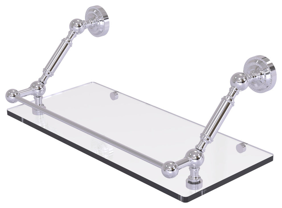 Dottingham 18" Floating Glass Shelf with Gallery Rail, Polished Chrome