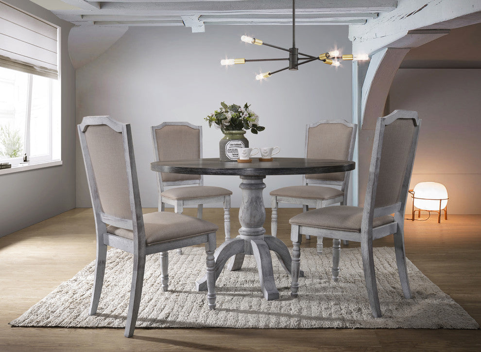 Rustic White Farmhouse Style Round Dining Table