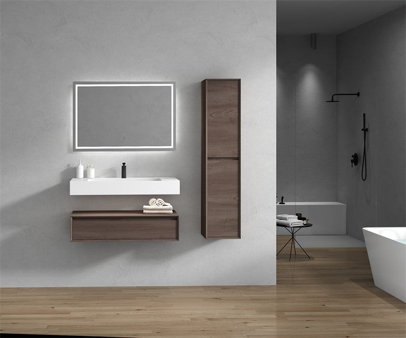 Alysa 42'' Floating Vanity, Acrylic Sink, Red Oak