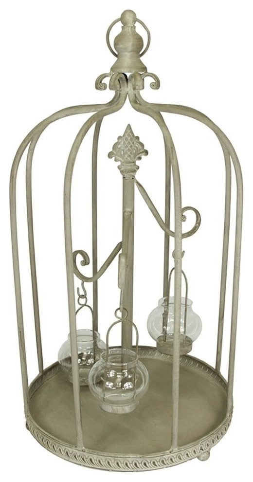 26" Antique-Style Distressed Metal Birdcage Candle Holder
