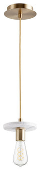 Quorum 822-0680 One Light Pendant, Aged Brass With White Marble Finish