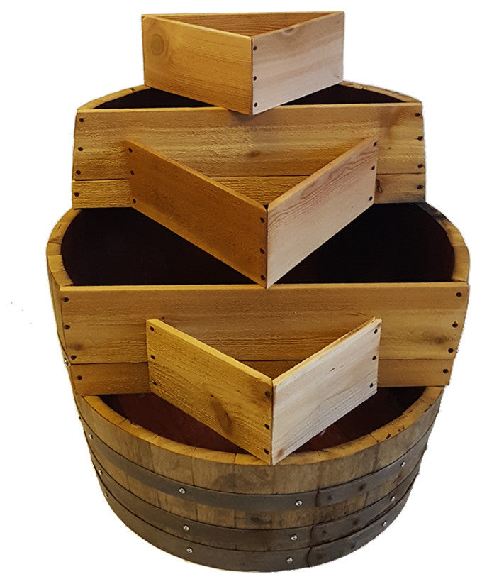Multi-Tiers Barrel Planter with 3 Triangle Beds, Lacquer Finished, 26"W x 35"H