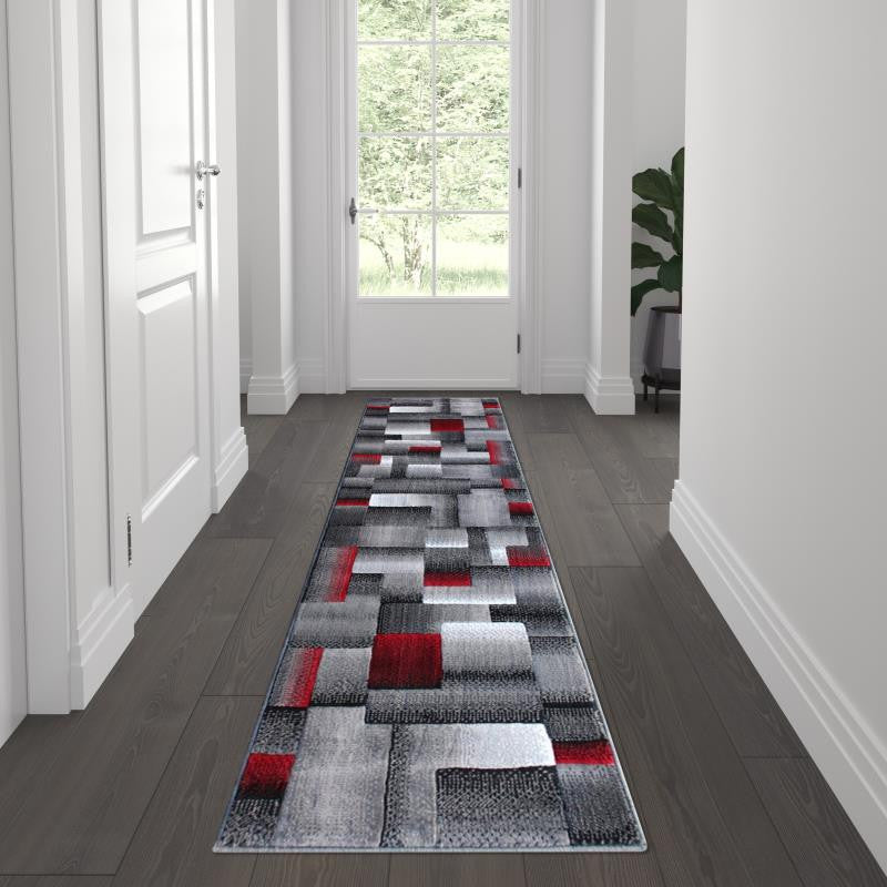 Elio Collection Color Blocked Area Rug, Red, 2' X 7'