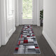 Elio Collection Color Blocked Area Rug, Red, 2' X 7'