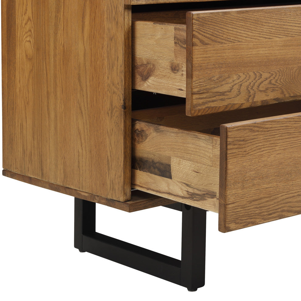 Aldo 4 Drawer Dresser in Brown Oak Wood with Black Metal Legs